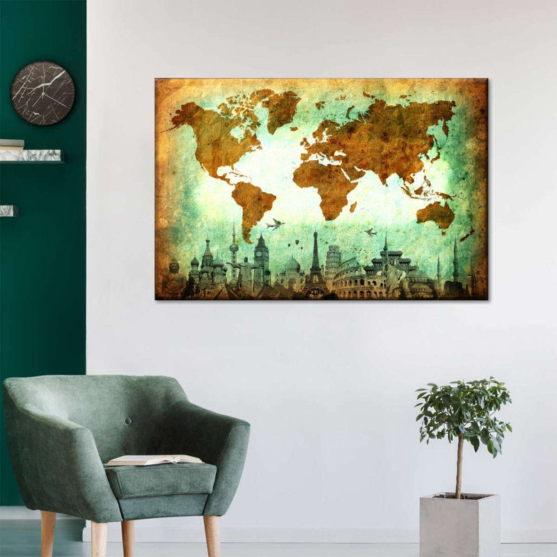 Carte du monde sur toile, H 16 po x l 24 po x P 1,25 po