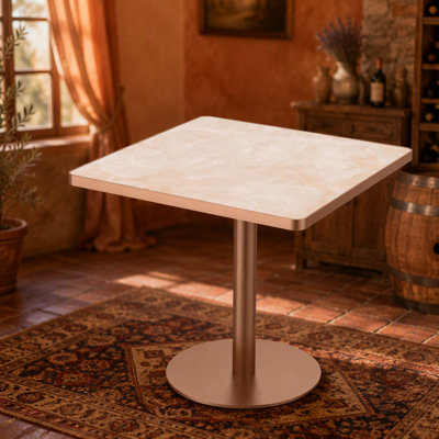 Square Modern Dining Table with Faux Marble Top, Easy Assembly, Sturdy Metal Frame, 31.5 Inches Diameter