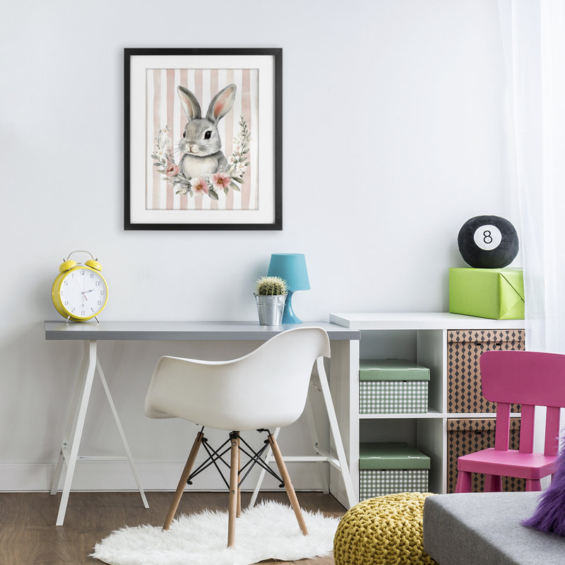 Reproduction sous verre rayée de la chambre de bébé, design par Arlington Prints, Cadre noir minuit, H 16 po x l 13 po