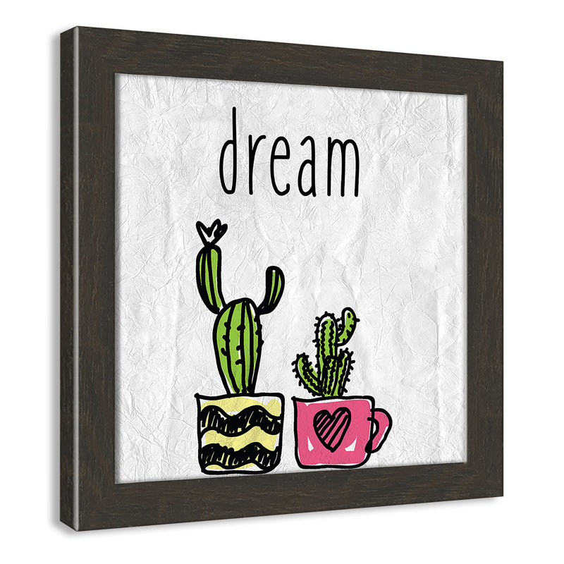 «Cacti A», art encadré, H 12 po x l 12 po x P 0,6 po, Cadre plat à grain de bois noir