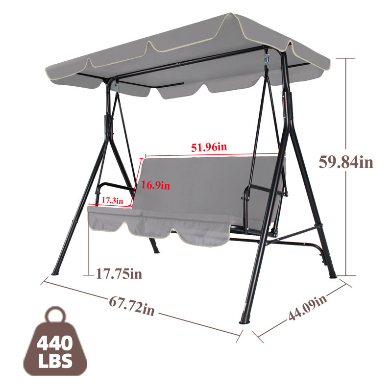 Balancelle 3 personnes avec auvent réglable, Gris