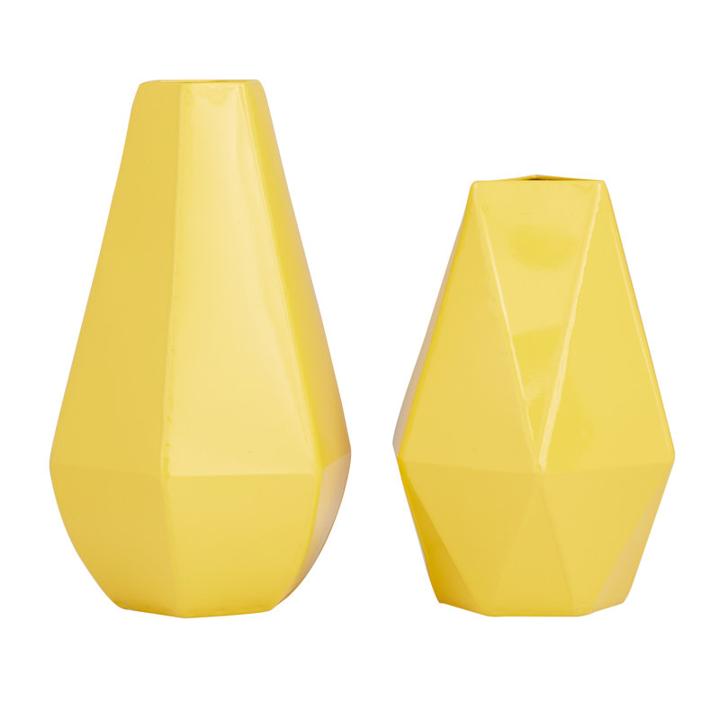 Metal Geometric Decorative Vase Set, Yellow