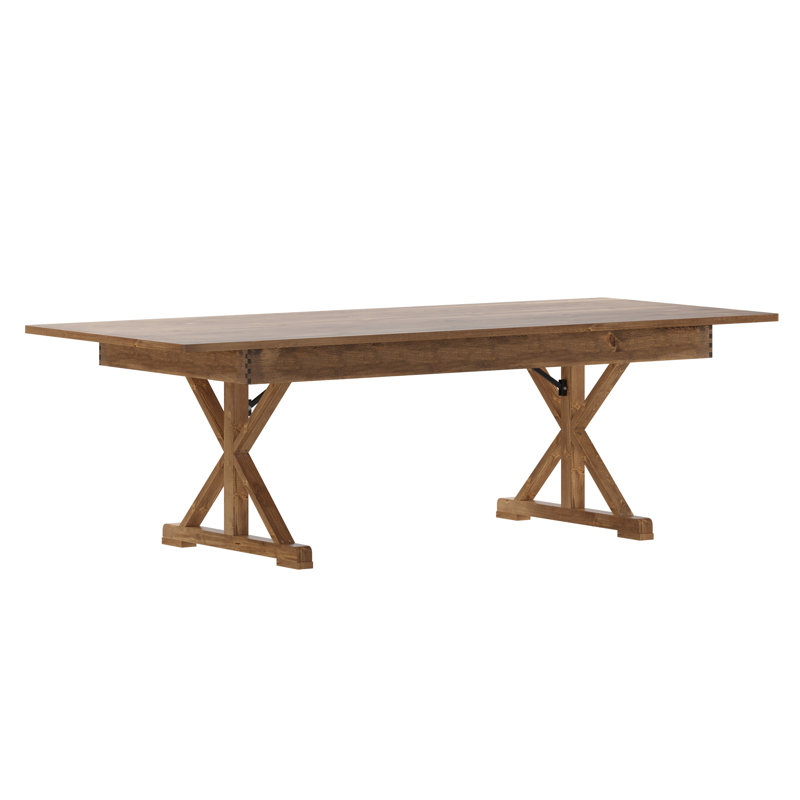 Eternity Rectangular Solid Pine Farm Dining Table with Folding X-Style Legs, 40.25" W X 96" L, Rustic Pine