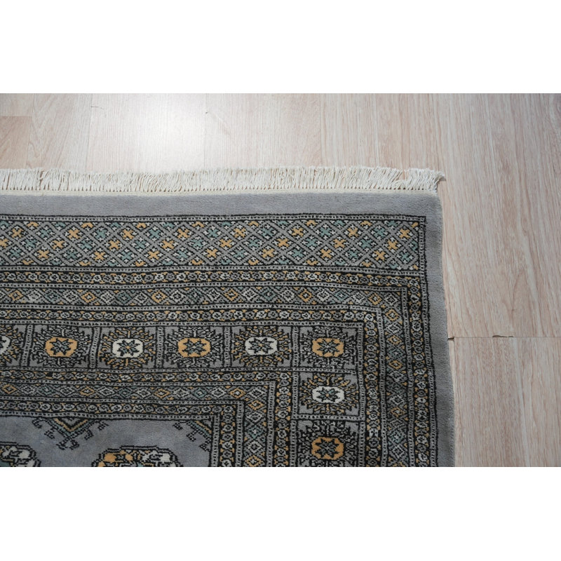 Hand Knotted Wool Geometric Area Rug in Gray, 6' x 9'