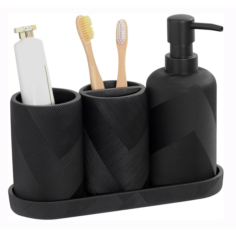 Ensemble d'accessoires de salle de bain noirs modernes, organisateur de salle de bain 4 pièces, Noir