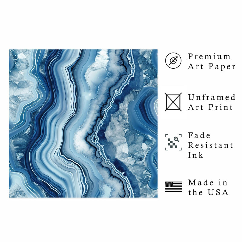 «Abstract Blue Geode Dreams I», reproduction d'art moderne sans cadre, H 14 po x l 14 po