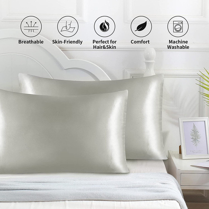 Set of 2 Satin Silk Pillowcases for Skin and Hair, Satin Pillow Cases for Women with Envelope Closure, Soft Breathable Smooth Cooling Silk Pillow Covers for Gifts, Ivory 51*66cm