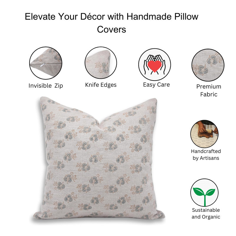 Linen Pillow Cover, Square, 20"H x 20"W, Chitranjan Floral
