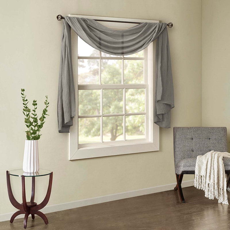 Audronius Solid Crushed Scarf Sheer, Gray, 42" W x 144" L