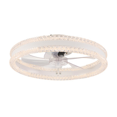 20" Luxury Double Ring LED Ceiling Fan with Light – Modern Flush Mount Design, Hidden Blades, Dimmable Lighting & Remote Control, Low Profile Silent Fan for Bedroom, Living Room (White)