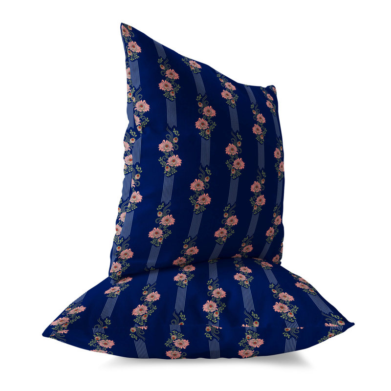 Blue and Pink Floral Reversible Square Throw Pillow