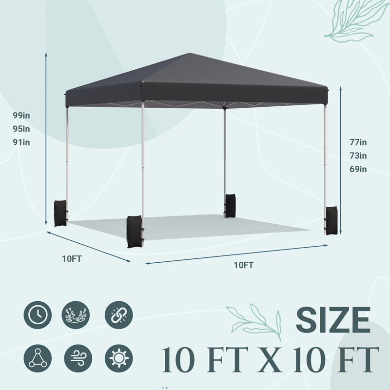 10' X 10' Pop Up Canopy Tent, Easy Outdoor Sun Shade, Portable Shelter Gazebo For Events, Black, Black