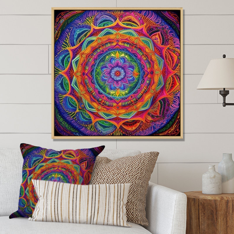 Mandala sacré - imprimé, Cadre naturel flottant, H 16 po x l 16 po x P 1 po