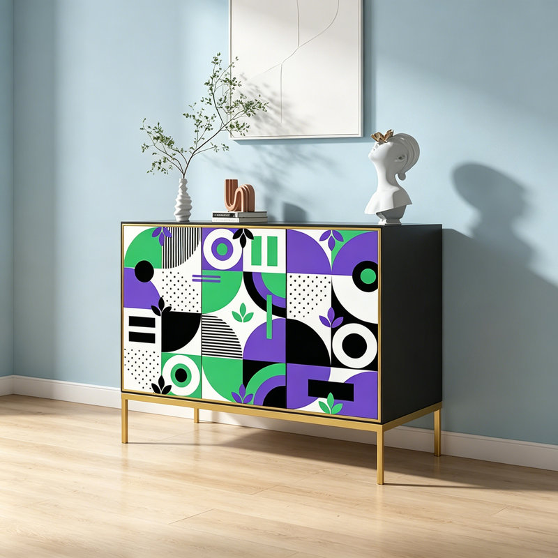 Modern Abstract Art Ash Wood Storage Cabinet