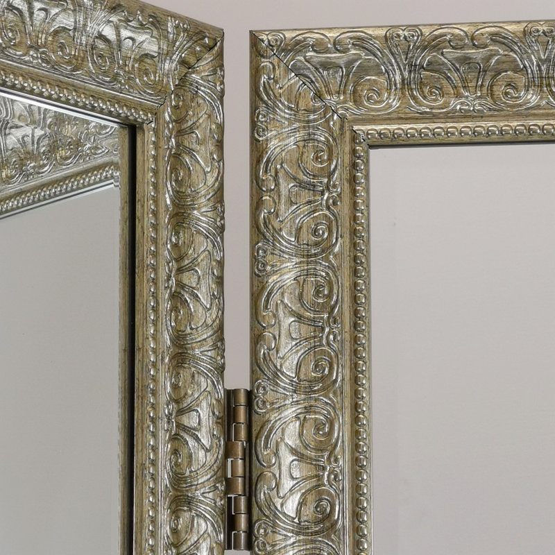 Hayse 60" W x 72" H 3 - Panel Folding Full-size Floor Dressing Mirror, Antique Silver