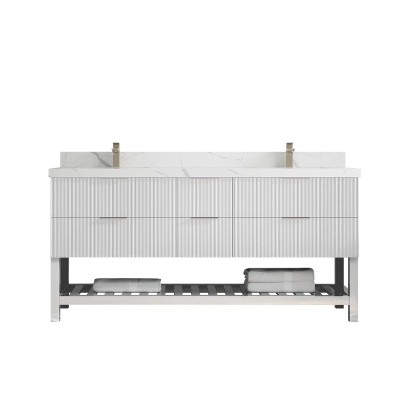 Meuble-lavabo double 72 po avec plateau en quartz Catalina
