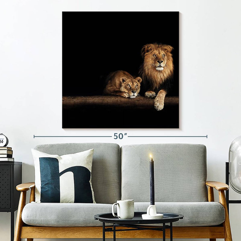 Crowle lion et lionne, H 33 po x l 33 po