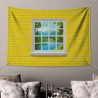 Yellow Brick Wall Window Wall Tapestry - Landscape Wall Decor