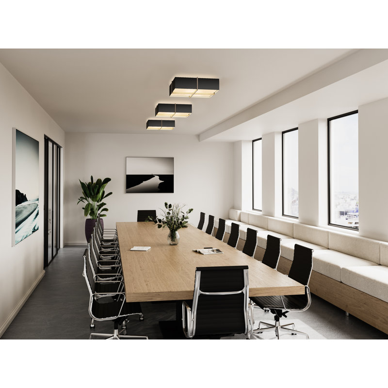 Plafonnier encastré à DEL Veram - 3500K, Noir mat / blanc mat, Chêne blanchi, H 6,4 po x l 24 po x P 24 po