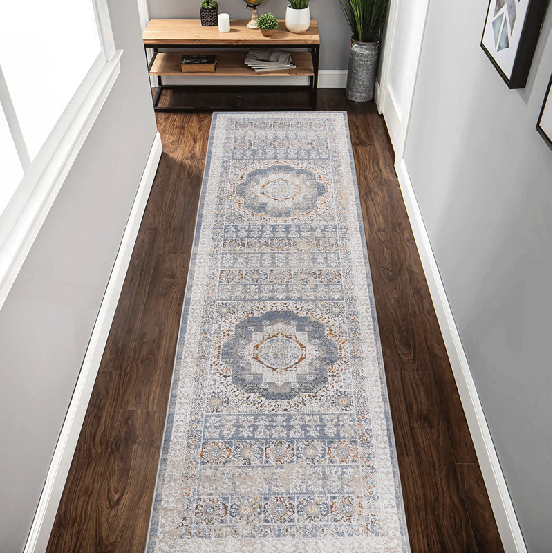 Tapis de couloir médaillon 2X8, Bleu