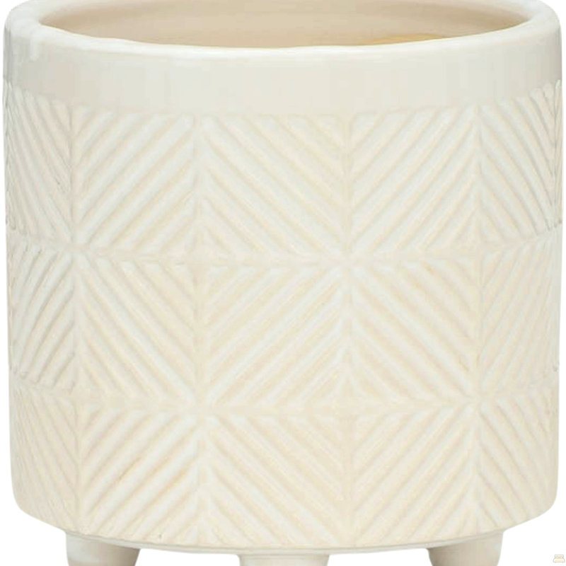 S/2 6/8" Textured Planters, Shiny White, White