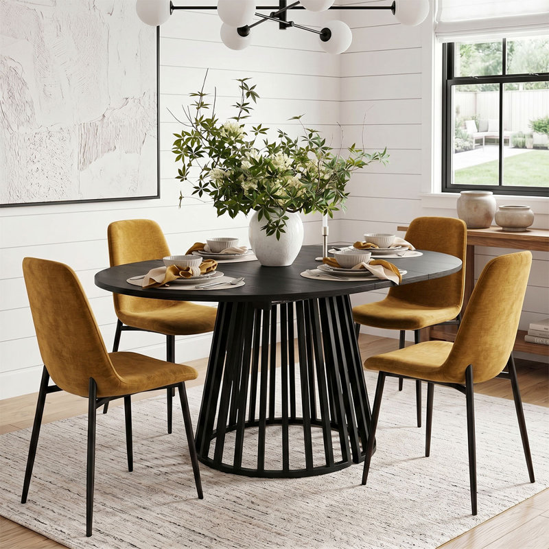 Ensemble de table de salle à manger pour 4 personnes avec table ovale extensible et 4 chaises de salle à manger rembourrées en chenille