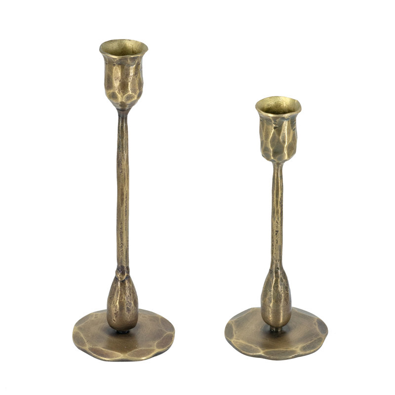 S/2 Aged Bronze Iron Taper Candle Holders