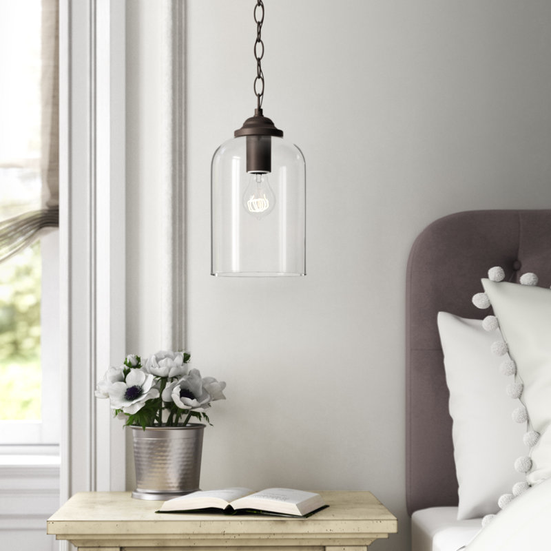 Luminaire suspendu en forme de cloche à 1 lumière Alexa en nickel poli, Nickel poli, Clair