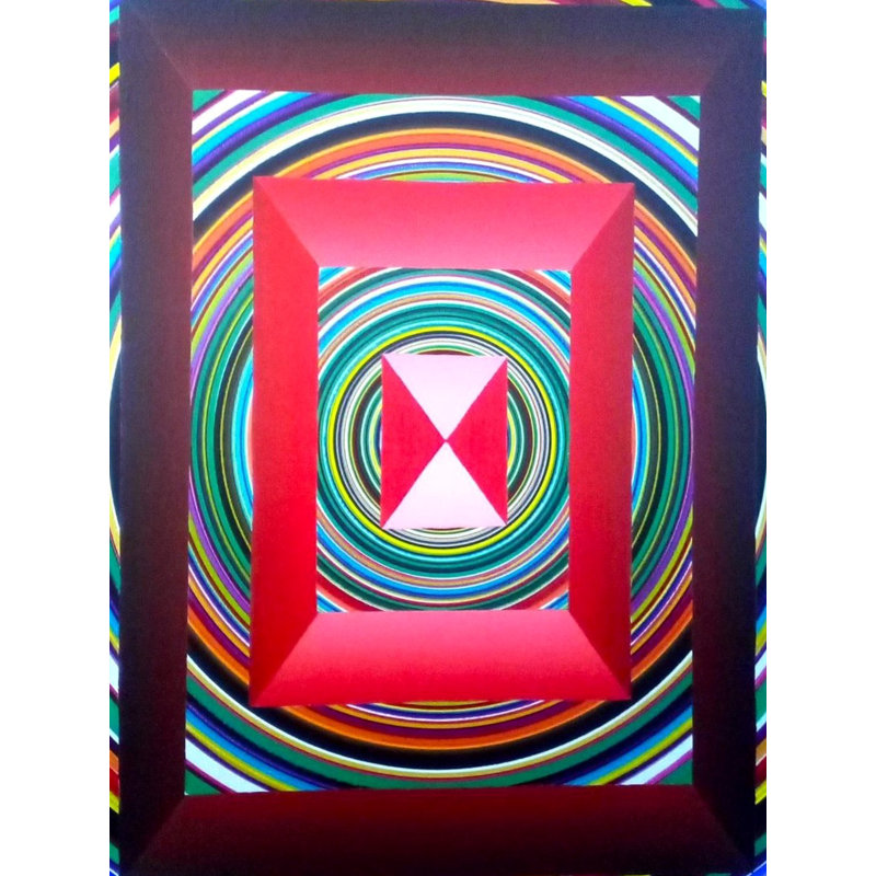 Pyramid In Square Acrylic Painting by Ghanshyam Gupta – 32" x 24" Abstract Geometric Canvas Art with Vibrant Color Layers for Modern Home Decor