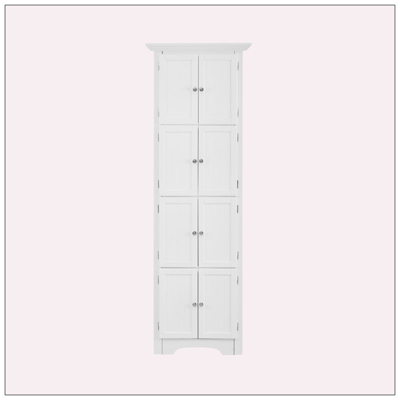 Tall Storage Cabinet with Doors and 4 Shelves, White