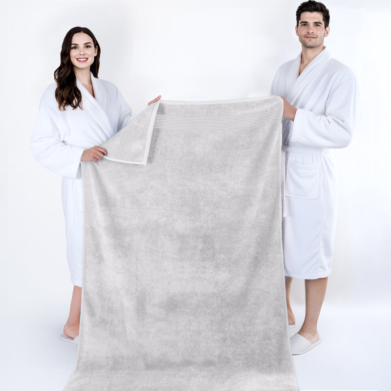 Grand drap de bain 100% coton 2 pièces Bekos Collection, Gris argenté
