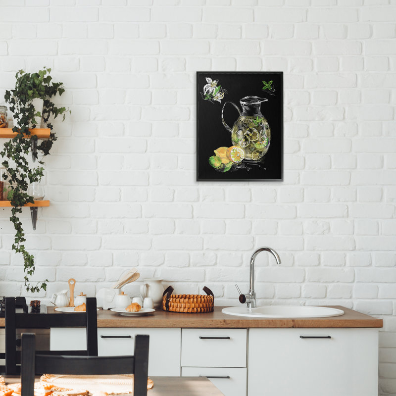Pichet de limonade glacée, estampe numérique, conception par Susan Lugar, H 14 po x l 11 po, Giclée encadrée noir minuit