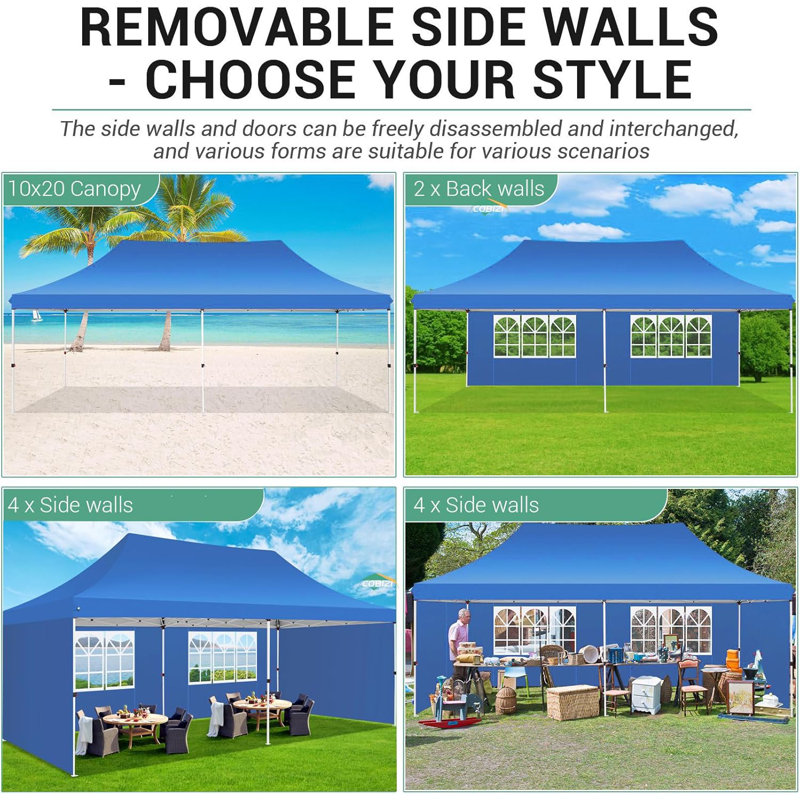 3x6m Pop Up Canopy Tent with 4 Removable Sidewalls, Easy Up Commercial Canopy, Light Blue