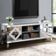Meuble télé avec miroir intégré pour téléviseur de plus de 65 pouces, console argentée avec rangement ouvert et 2 étagères, meuble télé moderne pour salon, gain de place, indispensable