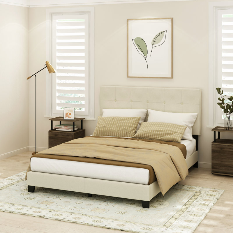 Lit plateforme tapissier Anding, Lin, Grand