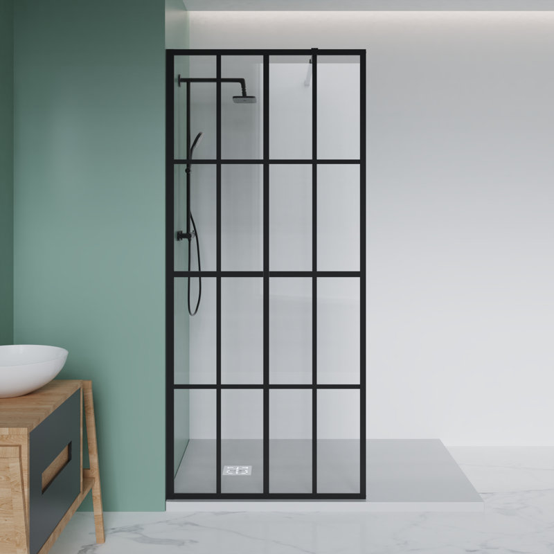 34'' W X 72'' H Walk-In Black Framed Wetroom Shower Screen Panel