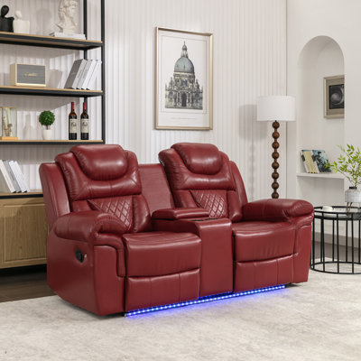 Causeuse de cinéma maison inclinable manuelle avec rangement escamotable, porte-gobelets et bande lumineuse à DEL pour le salon
