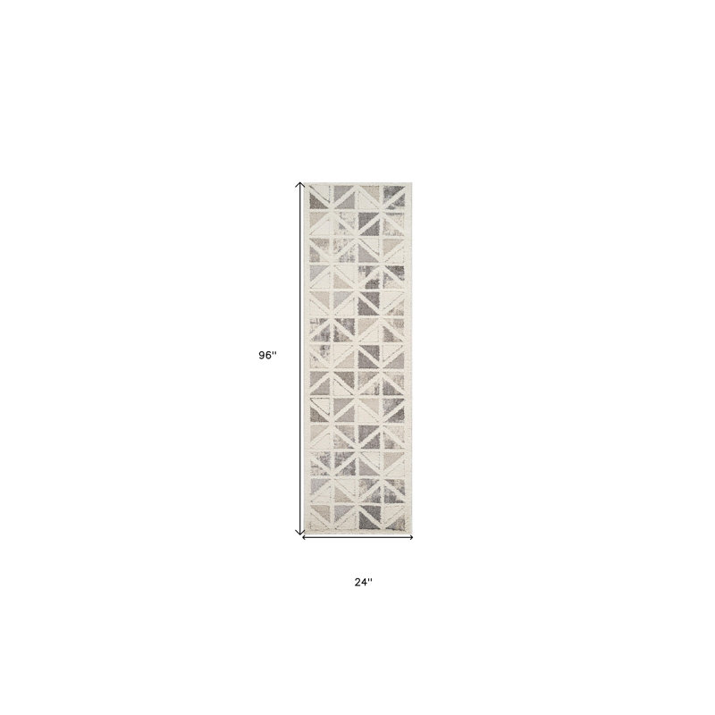 Tapis de couloir géométrique 8 po gris et crème délavé