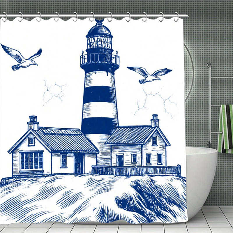 Rideaux de douche phare et mouettes, 71 x 71