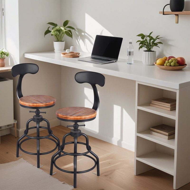 Frumie Swivel Adjustable Height Counter Stool, Natural, 2 Pieces