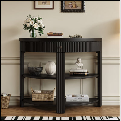 Console demi-lune avec tiroir et 2 tablettes