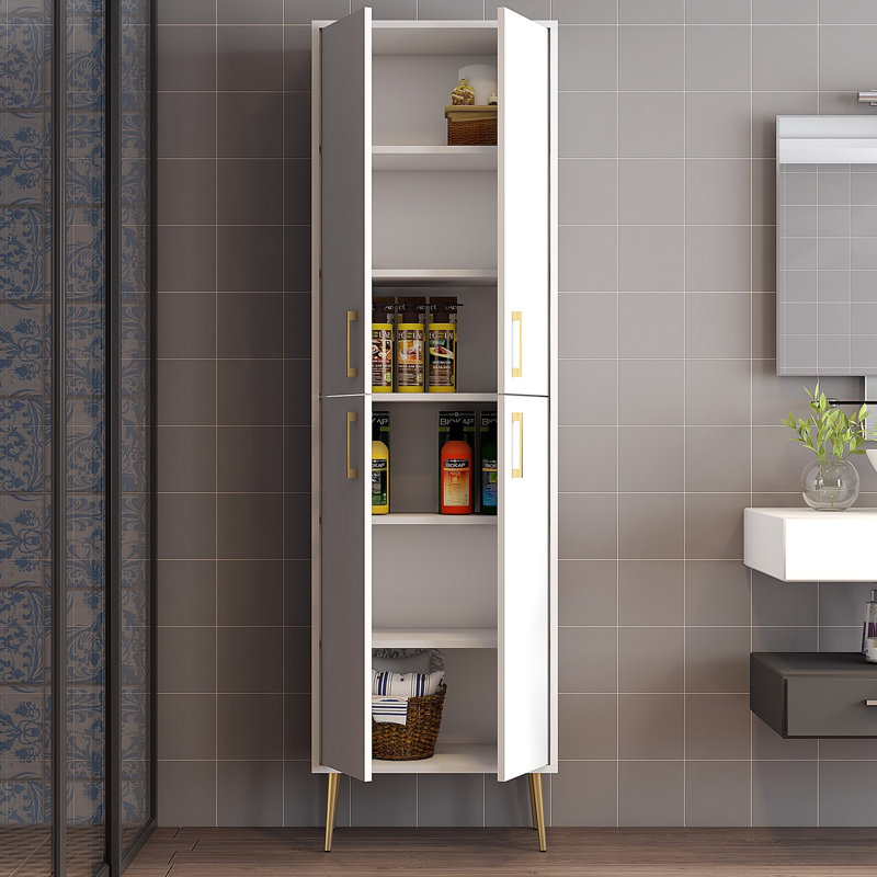 Modern Multi-Purpose Cabinet, White & Gold, 23.6 x 79.5 x 13.8 inches | 100% Melamine Coated Particle Board, Thickness: 0.7 inches | Stylish Storage Solution for Home & Office, Elegant Design & Durable Construction