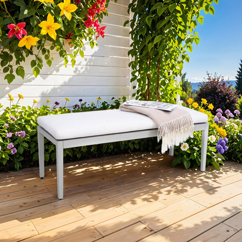 Banc fixe d'extérieur en aluminium avec coussin en tissu Sunbrella