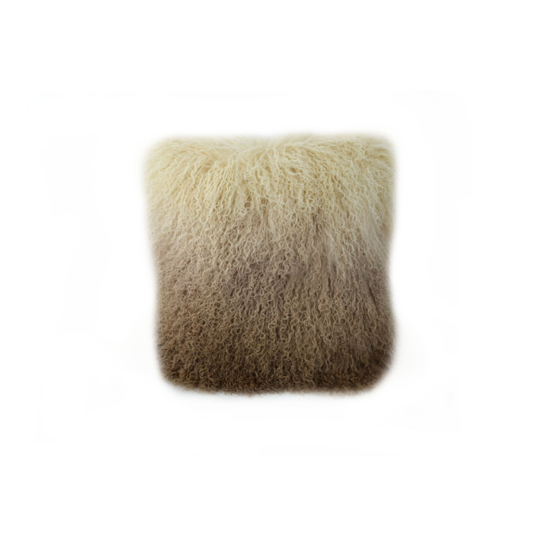 Tibetan Microsuede Throw Pillow, 16" x 16", Champagne Tipped, No Pattern
