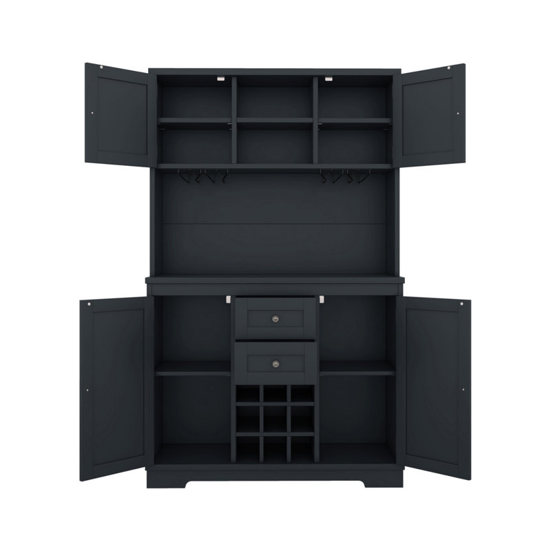 Armoire à café avec tablettes de rangement et armoires avec tiroirs, Noir