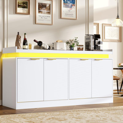 Large Sideboard Buffet Cabinet With Storage – Kitchen Cabinet With 4 Doors, Wood Coffee Bar Buffet Table For Kitchen, Dining Room, Or Living Room, White