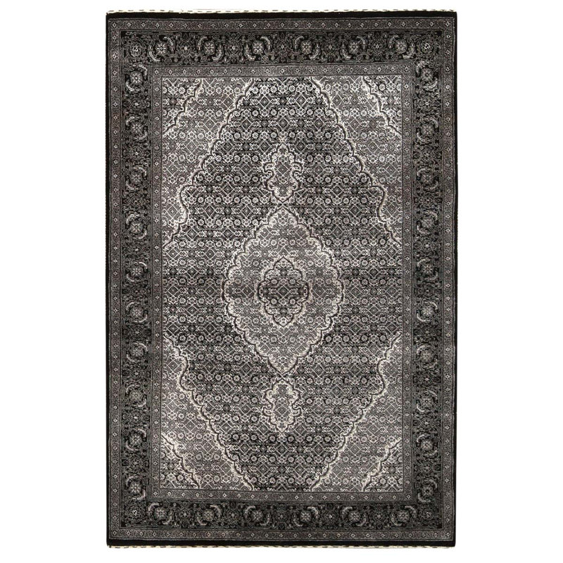 Tapis gris / noir / blanc noué à la main de conception unique 3 pi 1 po x 6 pi