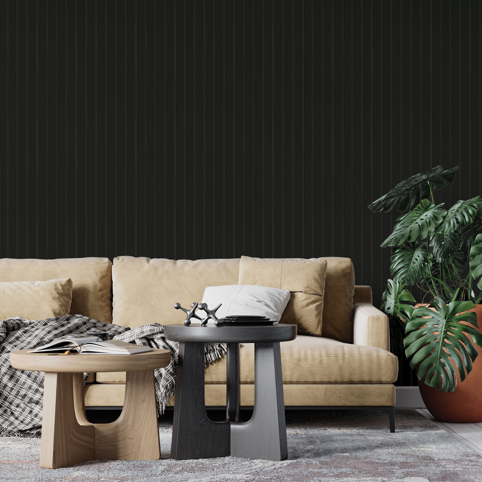 Beadboard Peel and Stick Wallpaper, Black