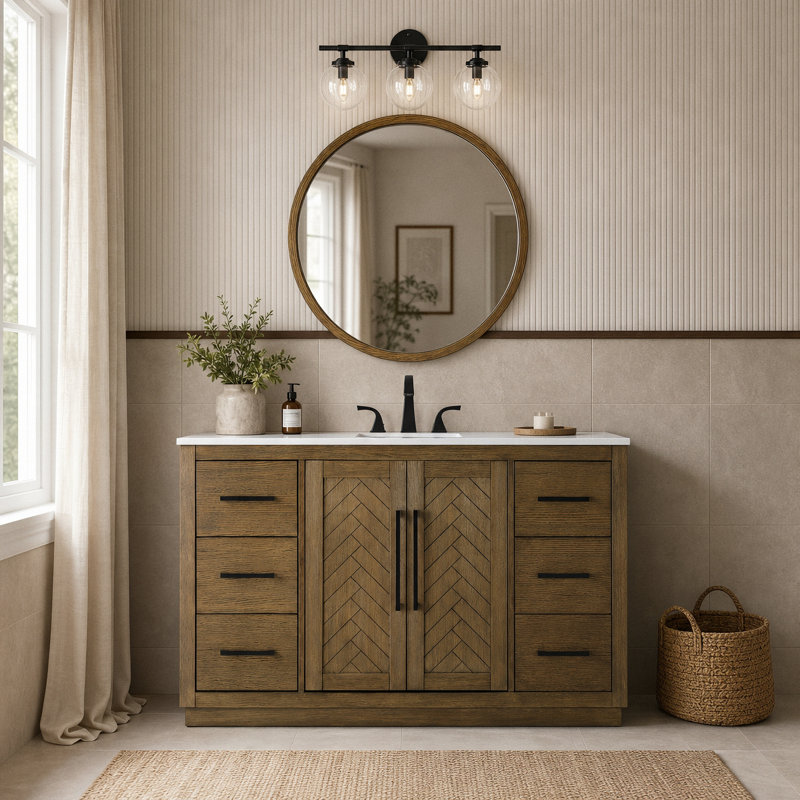 54 inch Single Bathroom Vanity, Hazel Oak