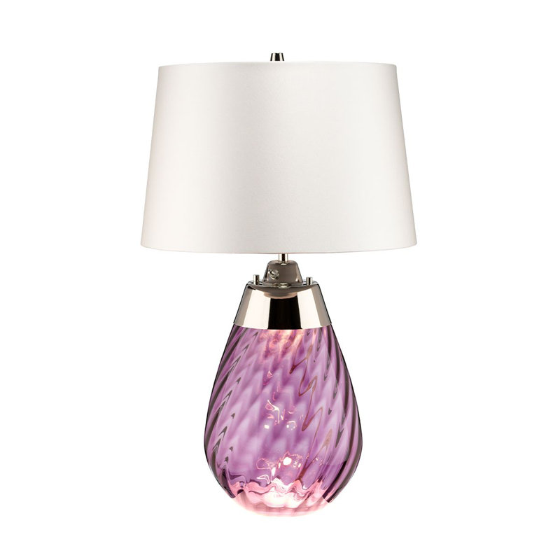 Lampe de table Lena, H 24 po x l 13,75 po x P 13,75 po, Satin lisse blanc cassé, Prune / nickel poli